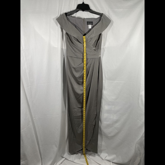 NEW La Femme [SZ 4 ] Surplice Off the Shoulder Column Gown‎ in Pewter - Picture 5 of 12